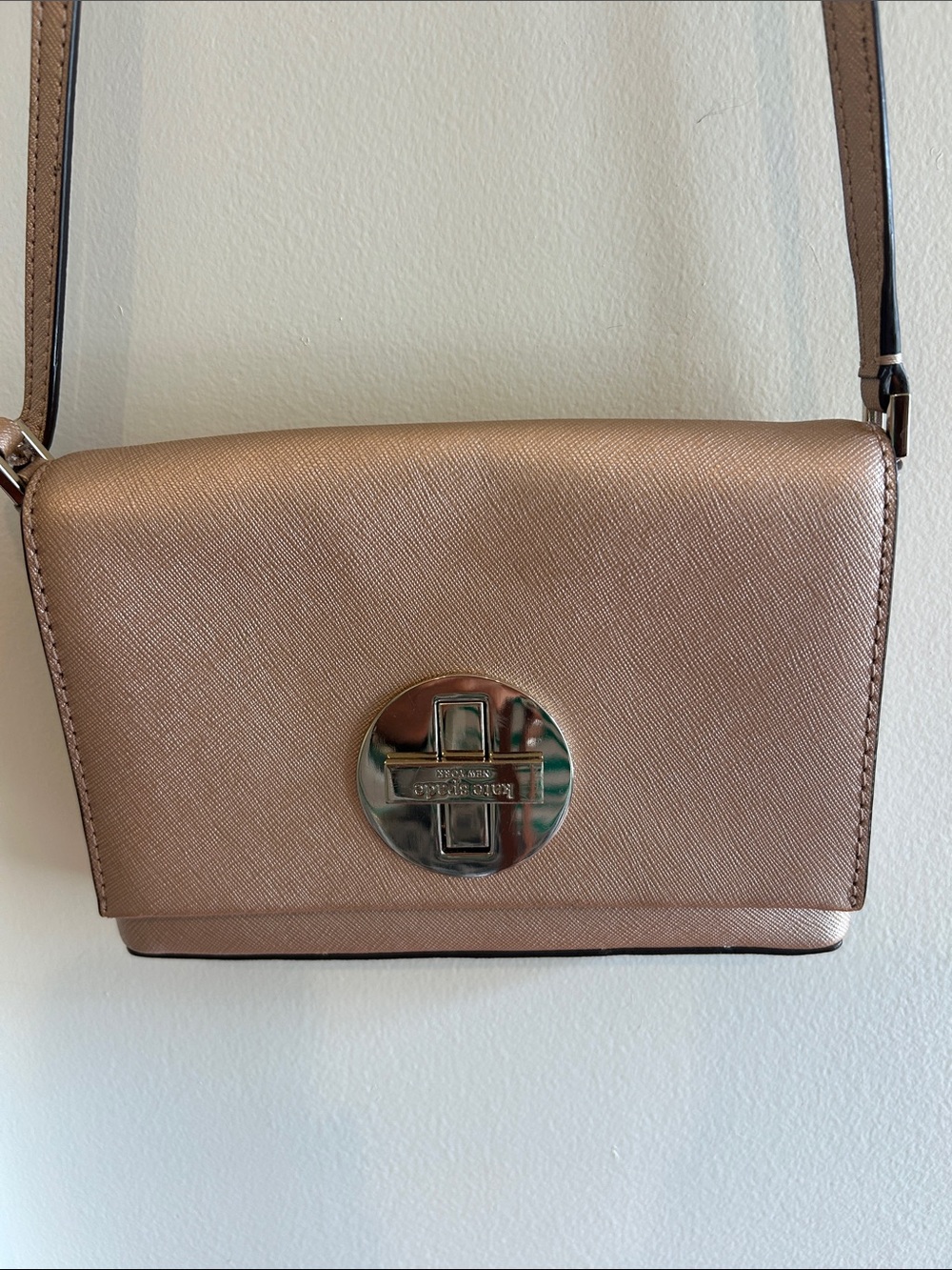 Kate Spade Metallic Rose Crossbody Bag with Turn-Lock Closure